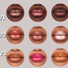 six different types of lips with the names of each lip and their corresponding letters on them