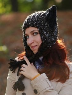 ITEM DESCRIPTIONBlack brown crocheted cat hat with long ears flaps- winter silver fox hat with real protruding ears. Since this is handmade item, every new good may be vary slightly, but the overall look will match that shown on the photo. The standard hat without earflap you can buy here: https://www.etsy.com/listing/268749823/Since this is handmade item, every new good may be vary slightly, but the overall look will match that shown on the photo.Please refer to photos for details of condition. Whimsical Black Winter Hat, Adjustable Cat Ears Winter Hat, Fitted Winter Hat With Cat Ears, Whimsical Winter Costume Hats And Headpieces, Winter Cat Ears Hat With Ears Detail, Winter Yarn Hats With Cat Ears, Winter Costume Hats And Headpieces With Cat Ears, Warm Crochet Hat With Cat Ears For Winter, Warm Crochet Cat Ears Hat For Winter