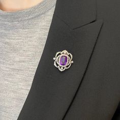 Edwardian Platinum& Gold Amethyst Diamond Brooch Victorian Amethyst Round Jewelry, Luxury Amethyst Brooch For Gift, Elegant Gold Amethyst Brooches, Luxury Antique Purple Brooches, Luxury Amethyst Brooch, Ruby Sapphire, Diamond Brooch, Antique Art Deco, Pendant Rings