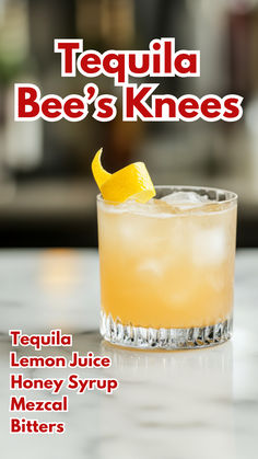 Tequila Bee’s Knees Tequila Bees Knees, Bee’s Knees Cocktail, Honey Cocktails, Lemon Margarita, Bees Knees Cocktail, Cocktail Cards, Honey Cocktail, Winter Holiday Recipes, Juice Cocktails