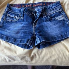 Still Like Brand New, Shorts Size 28 Blue Jean Shorts For Festival, High Waist Rock Style Summer Bottoms, Blue Denim Festival Shorts, Festival Denim Shorts In Blue, Blue Denim Shorts For Festival, Rock Revival Shorts, Size 28 Jeans, Rock Revival, Jean Shorts