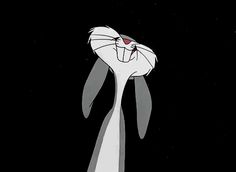 an animated rabbit in the dark with its eyes closed and ears wide open, staring at something