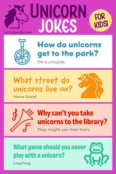 an info sheet with different types of unicorns