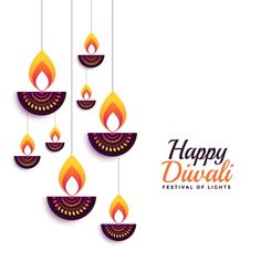 happy diwali festival with hanging candles