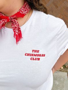 Join The Chismosas Club, today! Comes in white or light pink and embroidered logo! Soft and lightweight, with the right amount of stretch. It's comfortable and flattering for both men and women! This is a digitally printed direct to garment print on a tshirt. This tshirt is being fulfilled by a third party printer, so they will ship separately from anything else you order in the shop. Allow 1 -2 weeks for fulfilling and shipping. * 100% combed and ring-spun cotton (Heather colors contain polyest White T-shirt With Embroidered Text For Summer, White Short Sleeve T-shirt With Embroidered Text, Basic White Top With Embroidered Text, Basic White T-shirt With Embroidered Text, White Basic T-shirt With Embroidered Text, Red Embroidered Crew Neck T-shirt, Red Short Sleeve T-shirt With Embroidered Text, White Embroidered Text T-shirt For Spring, Latina Clothes