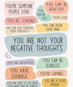 a poster with words that say you are not your negative thoughts