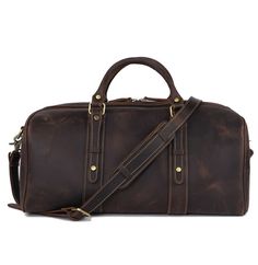 Leather Weekender Bag for Men Full-Open Leather Duffle Bag With Top Carry Handle For Trip, Classic Large Capacity Duffle Bag For Trip, Brown Large Capacity Gym Bag For Weekend Trips, Large Capacity Brown Gym Bag For Weekend Trips, Classic Large Capacity Duffle Bag For Daily Use, Vintage Large Capacity Travel Bag For Business, Vintage Large Capacity Duffle Bag, Vintage Business Travel Bag With Large Capacity, Casual Weekender Travel Bag