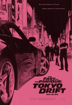 a movie poster for the fast and the furious tokyo drift with people walking down the street