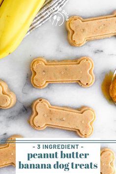 peanut butter and banana dog treats on a marble counter