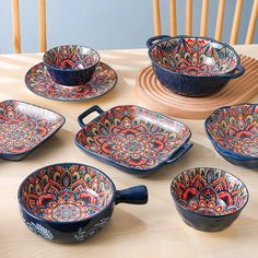 Blue & Red Intricately Patterned Ceramic Dinnerware Hand Painted Bowls, Ceramic Dinnerware Set, Floral Bowls, Luxury Restaurant, Painted Plates, Hand Painted Plates, Ceramic Dinnerware, Square Plates, Ceramic Tableware