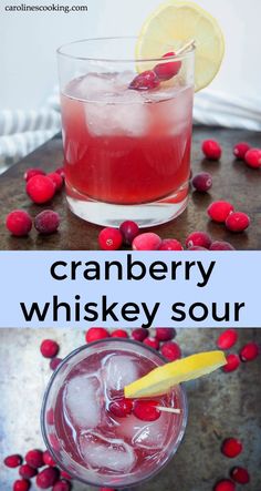 cranberry whiskey sour recipe with lemon wedges