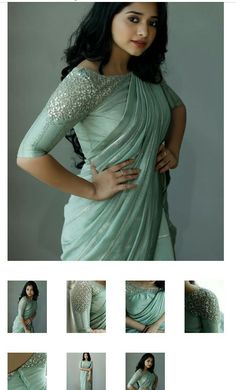 Netted Blouse Designs Latest For Silk Saree, Gray Saree Blouse Combination, Net Saree Look Modern, Blouse Designs Long, Pakistani Saree, Designer Saree Blouse, Netted Blouse Designs, Long Blouse Designs