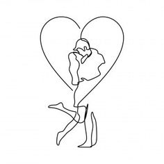 a continuous line drawing of a woman holding a man's head in the shape of a heart