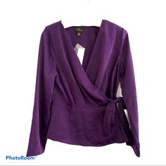 Deep Purple Satin Silky Wrap Shirt. New With Tags! Worthington Size Medium Retails For $44 Great For Work Or With Jeans! All Reasonable Offers Considered! 17.K. This Would Be Great For The Holidays Or Make A Great Gift! Fitted Purple Top For Brunch, Fitted Wrap Top For Brunch, Fitted Purple Tops For Office Wear, Fitted Wrap Tops For Workwear, Fitted Shirt For Fall Brunch, Fitted Wrap Blouse Casual Style, Spring Wrap Top For Work, Wrap Shirt, Purple Satin