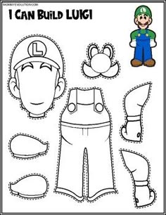 the paper doll is cut out and ready to be used as a costume for mario