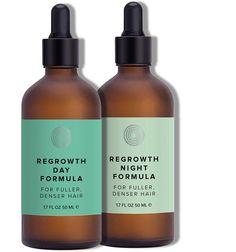 DAY + NIGHT REGROWTH BUNDLE Description Regrowth Serum is a complete and comprehensive treatment for stimulating fuller, thicker hair relying solely on clinically studied plant-based ingredients. It is an oil-based overnight serum for preventing the onset of hair loss or when thinning is detected. A cornucopia of safe, Hair Regrowth Remedies, Black Pepper Oil, Thyme Oil, Turmeric Oil, How To Grow Your Hair Faster, Hair Oils, Hair Growing Tips, Ginger Oil, Sage Oil