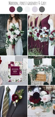 the wedding color scheme is maroon, white and green