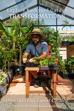 Man planting seeds in greenhouse | "Explore Backyard Garden Transformations. Dive into our latest catalog. Only at BC Greenhouse Builders" Outdoor Pergola Ideas, Outdoor Design Ideas, Hobby Greenhouse, Greenhouse Garden, Gardening Projects, Outdoor Kitchen Ideas, Pergola Ideas, Backyard Greenhouse