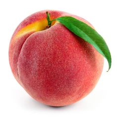 two peaches with green leaves on white background