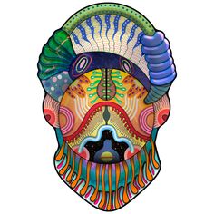 a drawing of a man's face with many different colors and patterns on it