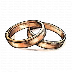 two gold wedding rings sitting next to each other