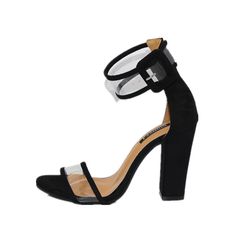 Material: Rubber, Rubber • Style: Fashion • Type: Pumps, Buckle Strap, Square Heel, Basic • Heel Height: Super High (8cm-Up) • Platform Height: 0-3cm • Toe Shape: Round Toe • Material: PU, PVC Trendy Ankle Strap Sandals With Clear Strap, Adjustable Block Heels With Round Toe For Party, Black Sandals With Clear Strap, Open Toe, Trendy Closed Toe Sandals With Clear Strap, Black High Heel Sandals With Clear Strap, Chic Closed Toe Sandals With Clear Strap, Black Sandals With Clear Strap For Summer, Wedding Sandals Heels, Chic High Heels