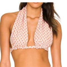 Tularosa Orange Shells Print Iyla Top Halter Sexy Bikini Top Size Xs Nwt. Beachwear Swimwear Printed Fitted Halter Top For Vacation, Fitted Backless Halter Top For The Beach, White Halter Top For Sunbathing, Summer Poolside T-back Tops, Fitted Low-cut Swimwear For Spring, Fitted Triangle Top For Beach Party, Fitted Halter Neck Top For Beach, Printed Halter Top For Pool, Printed Fitted Halter Top For Poolside