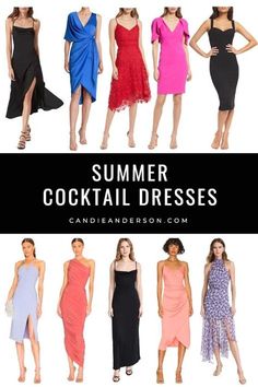 different types of cocktail dresses with the words summer cocktail dresses