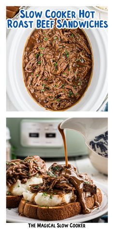 slow cooker hot roast beef sandwiches with mashed potatoes