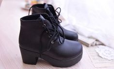 Upper/Insole Material:PU Boot Height:Ankle Closure Type:Lace-Up Boot Type:Basic Toe Shape:Round Toe Heel Height:High (5cm-8cm) Heel Type:Square heel Model Number:Z391 Season:Spring/Autumn Pattern Type:Solid Outsole Material:Rubber With Platforms:Yes Platform Height:0-3cm is_handmade:No Fashion Element:Cross-tied Department Name:Adult Item Type:Boots Casual High Heel Platform Martin Boots, Casual Lace-up Heeled Boots For Winter, Casual High Ankle Heeled Boots With Reinforced Heel, Casual Platform Heeled Boots For Fall, Casual Platform Boots With Pointed Toe, Casual Pointed Toe Platform Boots, Casual Platform Lace-up Boots With Pointed Toe, Casual Ankle-high Heeled Boots, Casual High Heel Platform Combat Boots