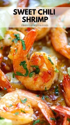 a close up of some shrimp in a sauce