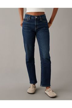 Stretch/Mid-weight structured denim with just enough stretch for everyday comfort/True jean-like fabric that holds its shape/Dark wash True Jeans, Fashion Mistakes, Style Mistakes, Newest Trends, Ankle Jeans, Cropped Jeans, Straight Jeans, Women's Jeans, American Eagle Outfitters