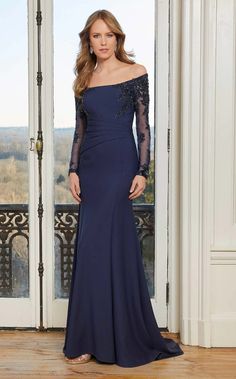 MGNY 72604 Navy Blue Mother Of The Bride, Bridal Reflections, Madeline Gardner, Mori Lee, Evening Gowns Elegant, Dress Drawing, York Dress, Mothers Dresses, Formal Gown