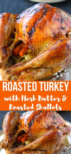 roasted turkey with herb butter and roasted vegetables