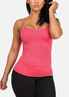 Cheap Strap Seamless Top (Coral) Workout Camisole With Seamless Construction And Spaghetti Straps, Summer Stretch Seamless Camisole, Seamless Spaghetti Strap Tank Top For Workout, Solid Stretch Camisole With Spaghetti Straps, Stretch Seamless Camisole, Casual Solid Color Seamless Camisole, Stretch Seamless Spaghetti Strap Top, Stretch Seamless Tank Strap Camisole, Seamless Spaghetti Strap Tops