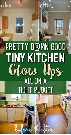 Pretty Darn Good Tiny Kitchen Glow Ups All On A Tight Budget Cheap Small Kitchen Makeover, Diy Galley Kitchen Makeover, Diy Cheap Kitchen Makeover, Kitchen Glow Up, Low Light Kitchen Ideas, Tiny Kitchen Makeover, Very Small Kitchen Ideas, Galley Kitchen Ideas Narrow, Small Kitchen Diy