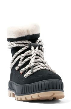 A sturdy lug sole and arch-supporting insole add utilitary and comfort to a cozy lace-up bootie lined with plush faux fur. Lace-up style with toggle closure Removable insole with arch support Synthetic upper/polyester faux-fur lining/rubber sole Imported Winter Lace-up Boots With Vibram Sole, Casual Lace-up Boots With Faux Fur Trim, Shearling Lace-up Boots For Outdoor, Casual Lace-up Boots For Cold Weather, Palladium Pallashock, Mens Tools, Rollerball Perfume, Walker Shoes, Favorite Daughter