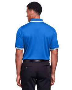 Men's CrownLux Performance™ Plaited Tipped Polo - FRENCH BLU/ WHT - L | Devon & Jones Men's CrownLux Performance Plaited Tipped Polo Shirt in French Blue/White Size Large | Cotton/Polyester Blend Fitted Blue Tops With Contrast Trim, Blue Collared Tops With Contrast Collar, Blue Polo Shirt With Striped Collar For Work, Collared Blue Tops With Contrast Trim, Blue Collared Tops With Contrast Trim, Blue Collared Top With Contrast Trim, Blue Polo Collar Top With Contrast Trim, French Blue, Plaits