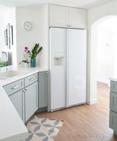 a white refrigerator freezer sitting inside of a kitchen