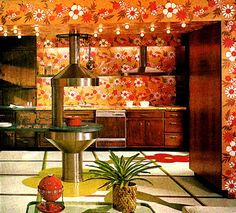 the kitchen is decorated with flowers and plants