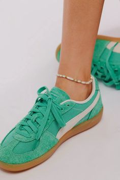 Puma Palermo Sneakers | Free People Casual Everyday Sneakers With Waffle Outsoles, Retro Leather Sneakers For Everyday, Green Suede Casual Skate Shoes, Green Casual Suede Skate Shoes, Green Sporty Sneakers For Everyday, Sporty Skate Shoes With Gum Sole For Spring, Puma Sneakers Womens, Puma Palermo, Colorful Sneakers