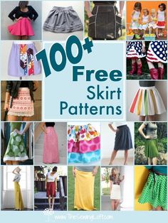 a collage of different skirts with the words, 100 free skirt patterns