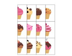 an image of cupcakes on squares with different colors and shapes to match them