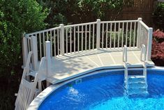 an above ground pool with steps leading up to it