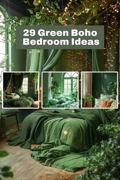 green boho bedroom decor ideas that are easy to do in the evening and day