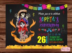 an image of a birthday party with skeletons on the front and mexican decorations on the back