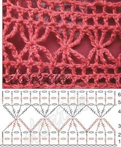 the crochet pattern is shown in three different colors, including red and white