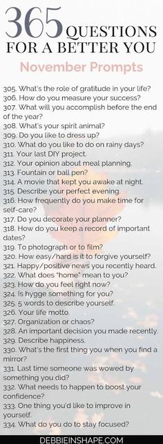 a poster with the words,'365 questions for a better you november prompts '