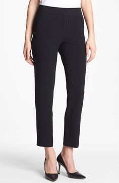 St. John Collection 'Emma' Crop Crepe Marocain Pants available at #Nordstrom Elegant Cropped Leg Business Casual Pants, Elegant Cropped Leg Pants For Business Casual, Chic Tailored Cropped Leg Dress Pants, Chic Tailored Cropped Dress Pants, Elegant Cropped Leg Workwear Pants, Elegant Cropped Leg Formal Pants, Elegant Cropped Leg Pants For Formal Occasions, Elegant Cropped Leg Dress Pants For Work, Elegant Formal Cropped Pants