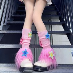 cutiekill-pink-candy-stars-y2k-leg-warmers-c0195 Y2k Leg Warmers, Stars Y2k, Candy Stars, Black Leg Warmers, Knitted Leg Warmers, Pure Black, Y2k Outfits, Boot Cuffs, Gift For Mother